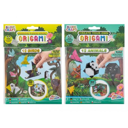 Origami hajtogató készlet mozgó szemekkel, 2 féle változat (madarak és állatok)