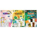 Színező- és foglalkoztató füzet, A/4, 64 oldal, 3 féle változat (unikornis, dinoszaurusz, dzsungel)