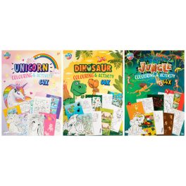   Színező- és foglalkoztató füzet, A/4, 64 oldal, 3 féle változat (unikornis, dinoszaurusz, dzsungel)