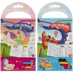 Mini foglalkoztató- és színezőfüzet, útikönyv, 11x22cm, 60 lap, 5 ceruza, kétféle változat