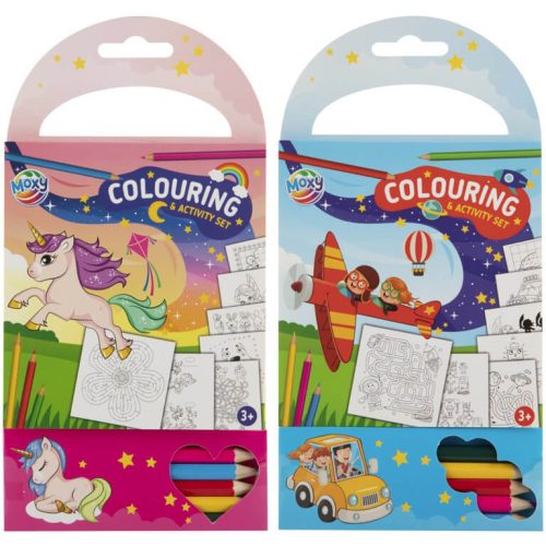 Mini foglalkoztató- és színezőfüzet, útikönyv, 11x22cm, 60 lap, 5 ceruza, kétféle változat