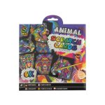 Képkarcoló szett, 20x20cm, 6 db/csomag, 1 karcoló pálca, 2 féle téma (állatok, mandala)