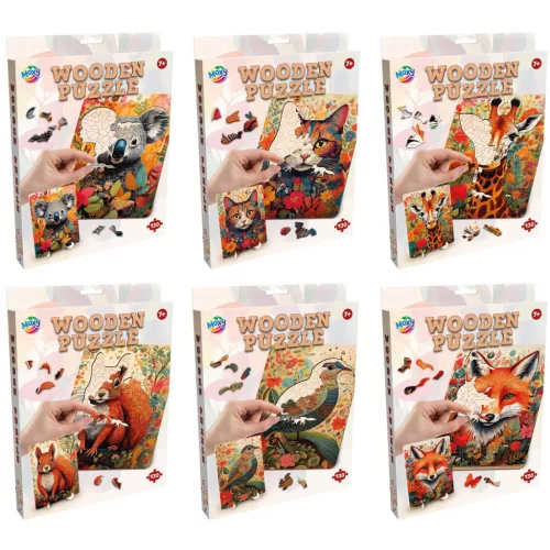 Fa állatos kirakó, puzzle, 130 db-os (30x22cm), 6 féle változat