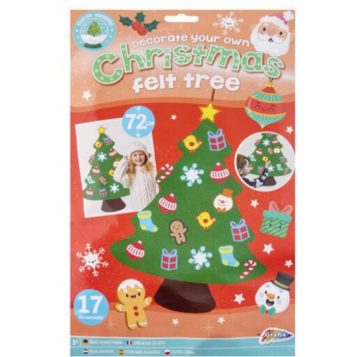 Filc dekorálható karácsonyfa díszekkel, 72 cm magas, 17 dísszel
