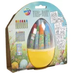 Húsvéti színező szett tojás formájú műanyag tartóban (filctollak, zsírkréta, színezhető lapok, matrica) 