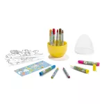 Húsvéti színező szett tojás formájú műanyag tartóban (filctollak, zsírkréta, színezhető lapok, matrica) 