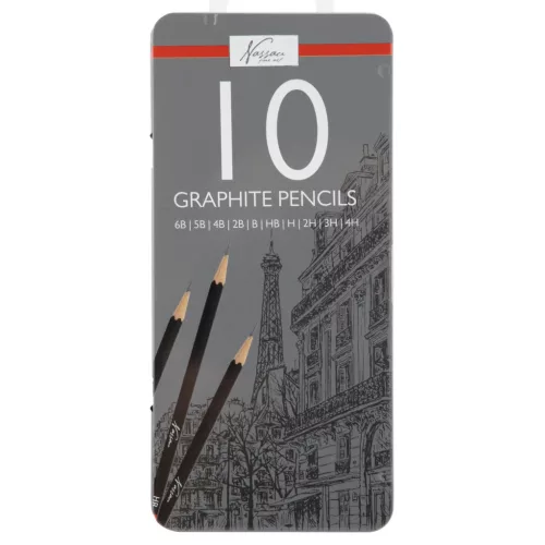 Grafitceruza készlet, 10 db-os, 6B-4H, hatszögletű, Nassau Fine