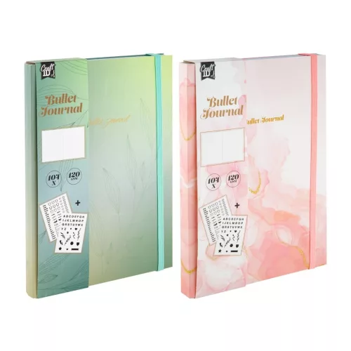 Bullet Journal, pontrácsos napló, notesz A/5, 104 lapos, 120g, 2 ív matricával, kétféle változat
