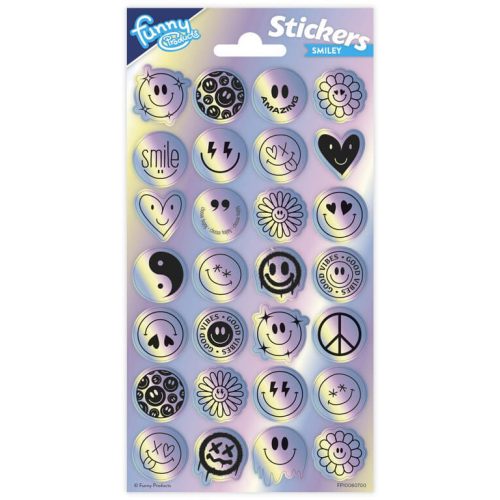 Matrica, smiley, metál, 10x20cm