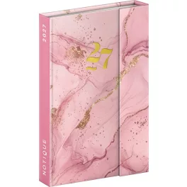  Realsystem mágnessel záródó agenda, határidőnapló, heti tervező, 11x16cm, 2027, Pink Marble