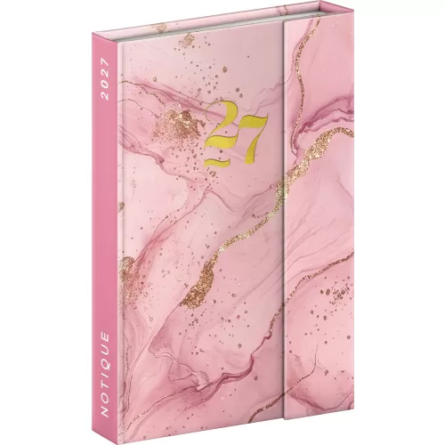 Realsystem mágnessel záródó agenda, határidőnapló, heti tervező, 11x16cm, 2027, Pink Marble