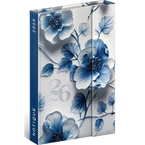 Realsystem mágnessel záródó agenda, határidőnapló, 11x16cm, heti tervező, 2026, Porcelain Flower