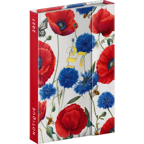 Realsystem mágnessel záródó agenda, határidőnapló, heti tervező, 11x16cm, 2027, Porcelain Flower