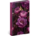 Realsystem mágnessel záródó agenda, határidőnapló, 13x21cm, heti tervező, 2026, Purple Flowers