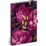 Realsystem Notique design keményfedeles notesz, napló 13x21cm, vonalas, Purple Flowers