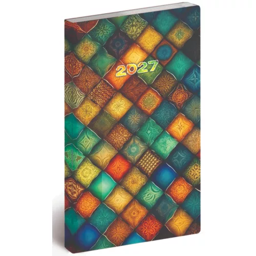 Realsystem zsebnaptár, álló, heti, 9x16,5cm, 2027. Flexi mozaik