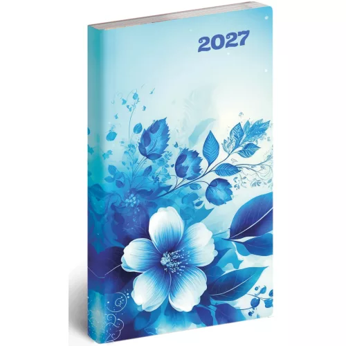 Realsystem zsebnaptár, álló, heti, 9x16,5cm, 2027. Flexi kékvirág