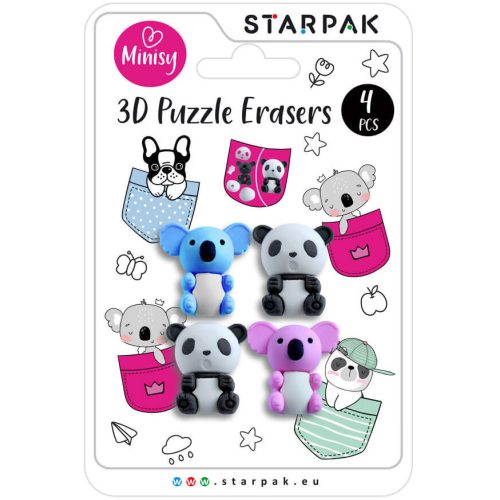 Radírok, 3D puzzle, 4 db-os, koalák és pandák