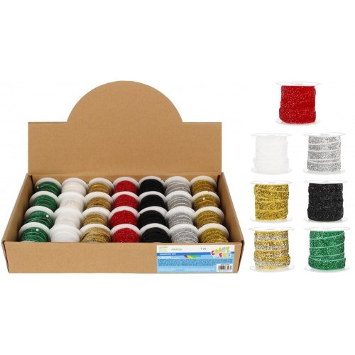 Szalag, karácsonyi színek, 1 cm széles, 1 m hosszú, 7 féle