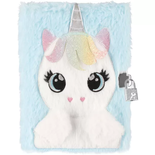 Unikornis napló kulccsal, A/5, plüss borítóval, Unicorn