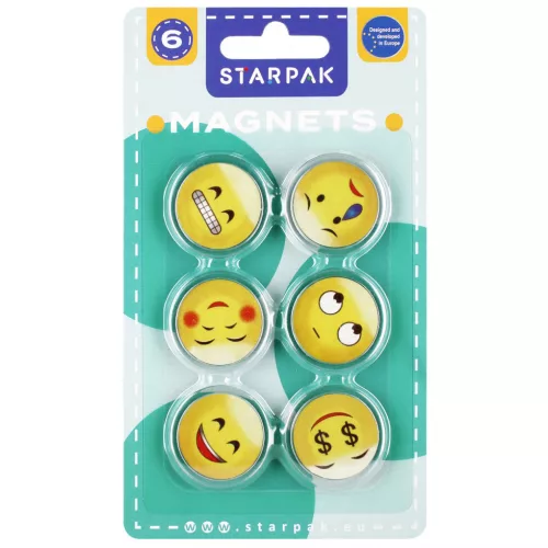 Smiley, emoji mágnes szett, 6 db-os, 33mm