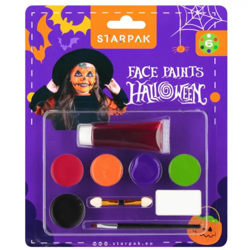 Arcfesték, tégelyes, 9 db-os (6 szín), Starpak, Halloween