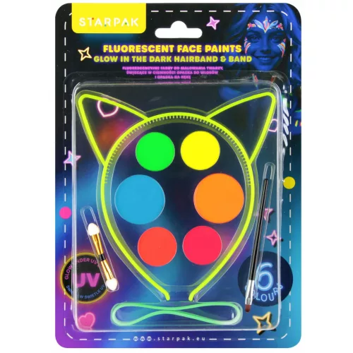 Arcfesték, tégelyes, 10 db-os fluoreszkáló fejpánttal és karkötővel (6 szín), Starpak