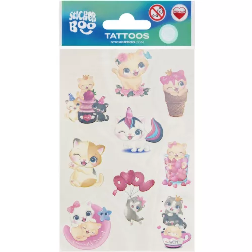 Tetoválás matrica szett, cuki cicák, 10x17,5cm, Sticker Boo