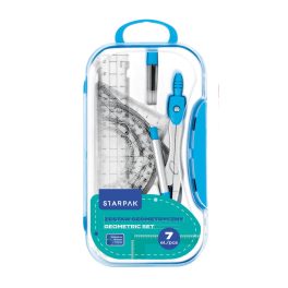   Geometria készlet, körző és vonalzó szett, 7 db-os, műanyag dobozban, Starpak, kék