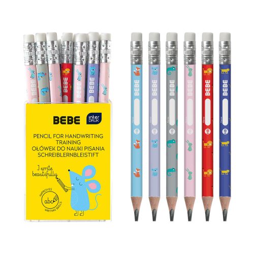 Grafitceruza radírral írástanuláshoz, vastag, háromszög test, HB, Interdruk BEBE