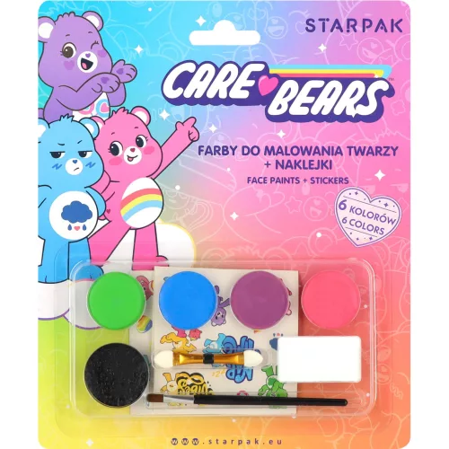 Care Bears arcfesték, tégelyes, 9 db-os 4 ív matricával (6 szín), Starpak