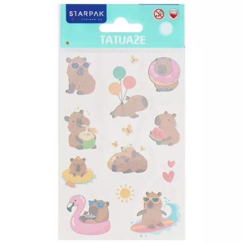 Tetoválás matrica szett, kapibarás, 10x17,5cm, Sticker Boo