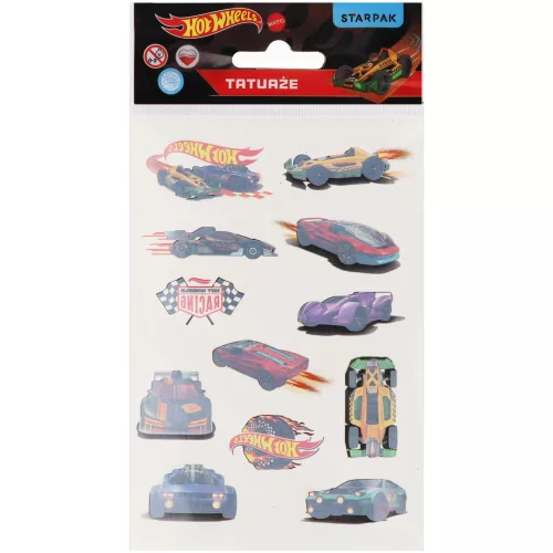 Tetoválás matrica szett, Hot wheels versenyautók, 10x17,5cm, Sticker Boo