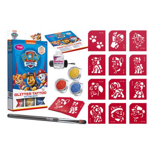 Csillámtetoválás szett, Paw Patrol fiús (kék) 12 sablonnal és 3 csillámporral