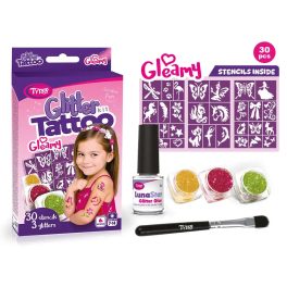   Csillámtetoválás Gleamy szett (30 sablon, 3 csillámpor, 5 ml ragasztó, ecset)