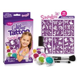   Csillámtetoválás Sassylue szett (58 sablon, 6 csillámpor, 7 ml ragasztó, 2 ecset)