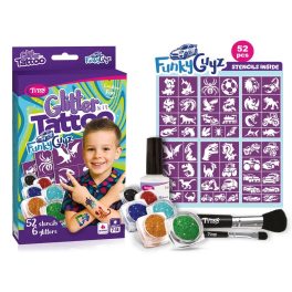   Csillámtetoválás FunkyGuyz szett (52 sablon, 6 csillámpor, 7 ml ragasztó, 2 ecset)